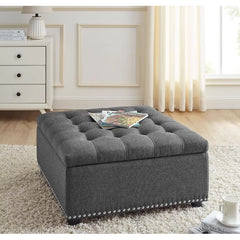 Gray Audel 30'' Wide Tufted Square Storage Ottoman with Storage