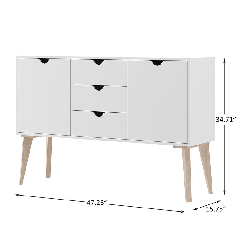 White/Brown Audreona 47'' Wide 3 Drawer Server Elegant and Minimalist buffet piece