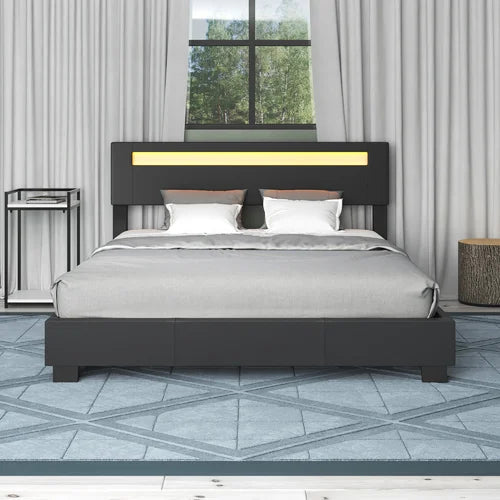 Queen Dark Gray PU Aughe Upholstered Low Profile Platform Bed