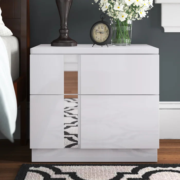 White Augie 20.7'' Tall 2 - Drawer Solid Wood Nightstand Glossy Finish