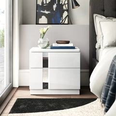White Augie 20.7'' Tall 2 - Drawer Solid Wood Nightstand Glossy Finish