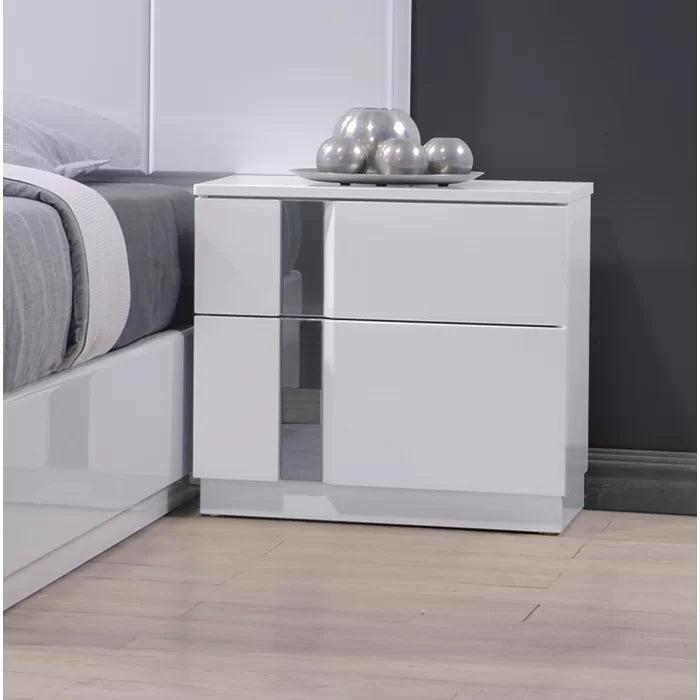 White Augie 20.7'' Tall 2 - Drawer Solid Wood Nightstand Glossy Finish