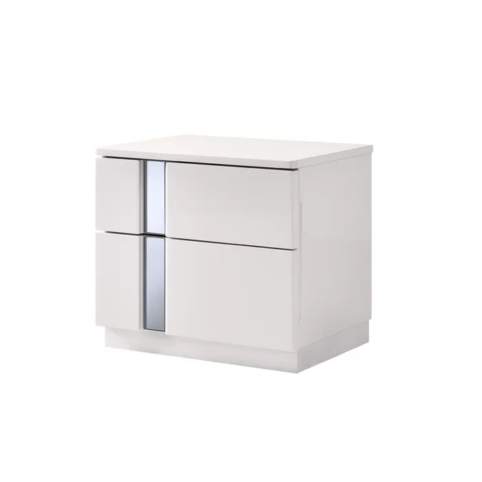 White Augie 20.7'' Tall 2 - Drawer Solid Wood Nightstand Glossy Finish