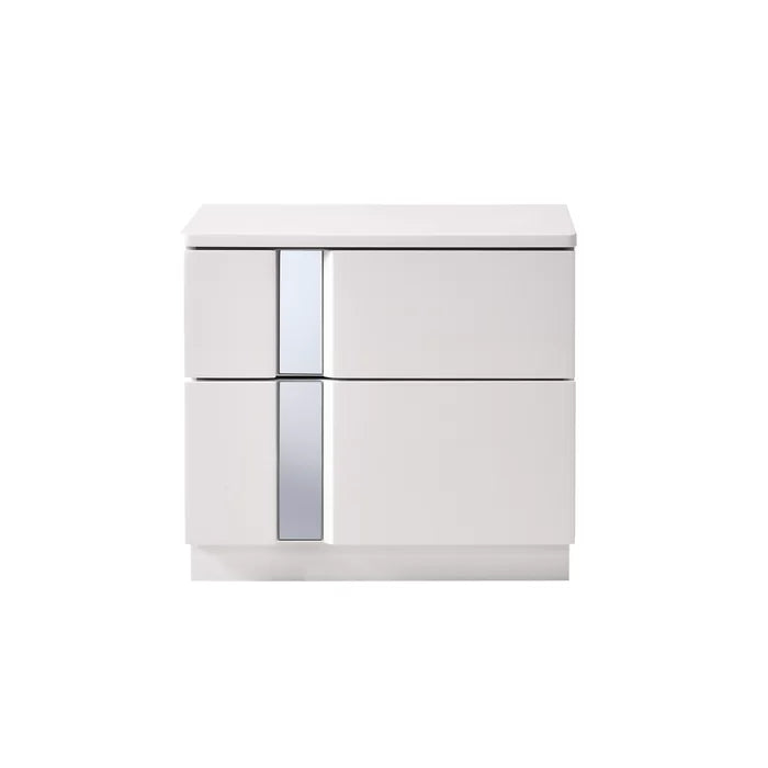 White Augie 20.7'' Tall 2 - Drawer Solid Wood Nightstand Glossy Finish