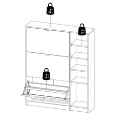 Aula Three Compartments 18 Pair Shoe Storage Cabinet Wall Mounted Adjustable Shelves