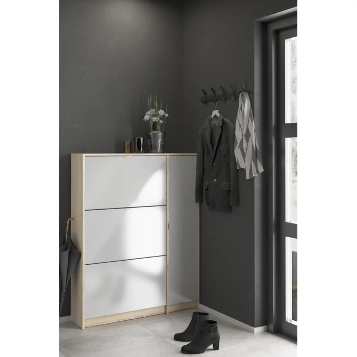 Aula Three Compartments 18 Pair Shoe Storage Cabinet Wall Mounted Adjustable Shelves