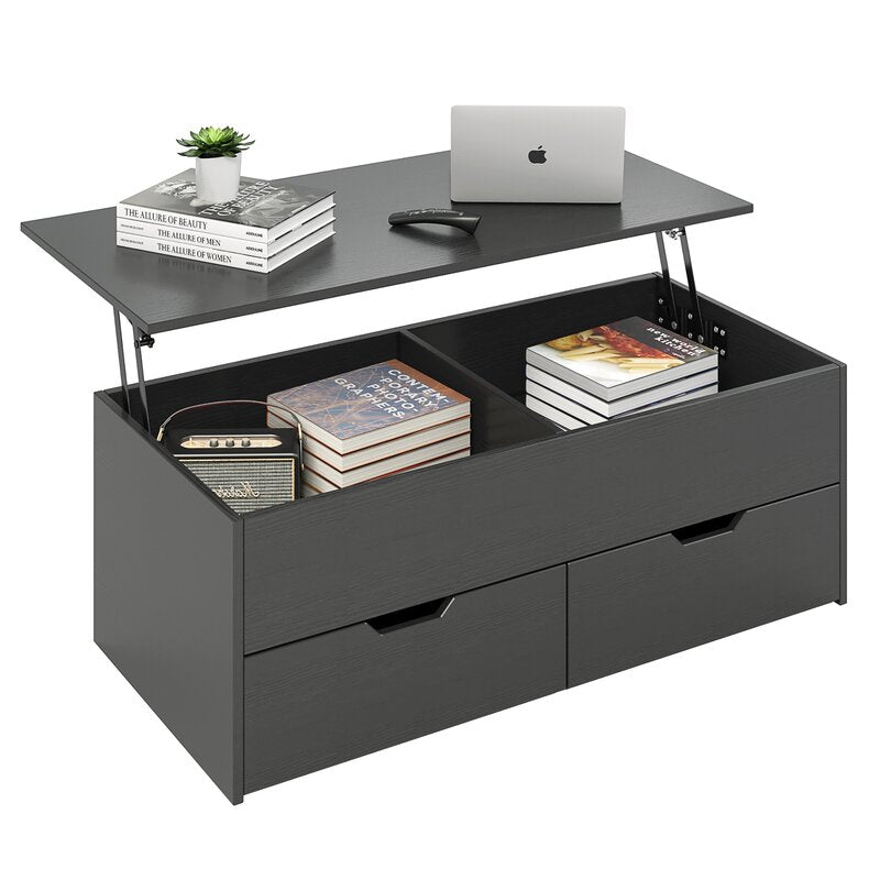 Black Auryon Lift Top Sled Coffee Table with Storage