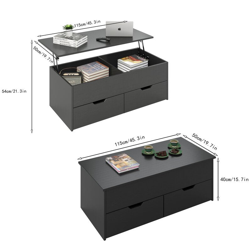 Black Auryon Lift Top Sled Coffee Table with Storage