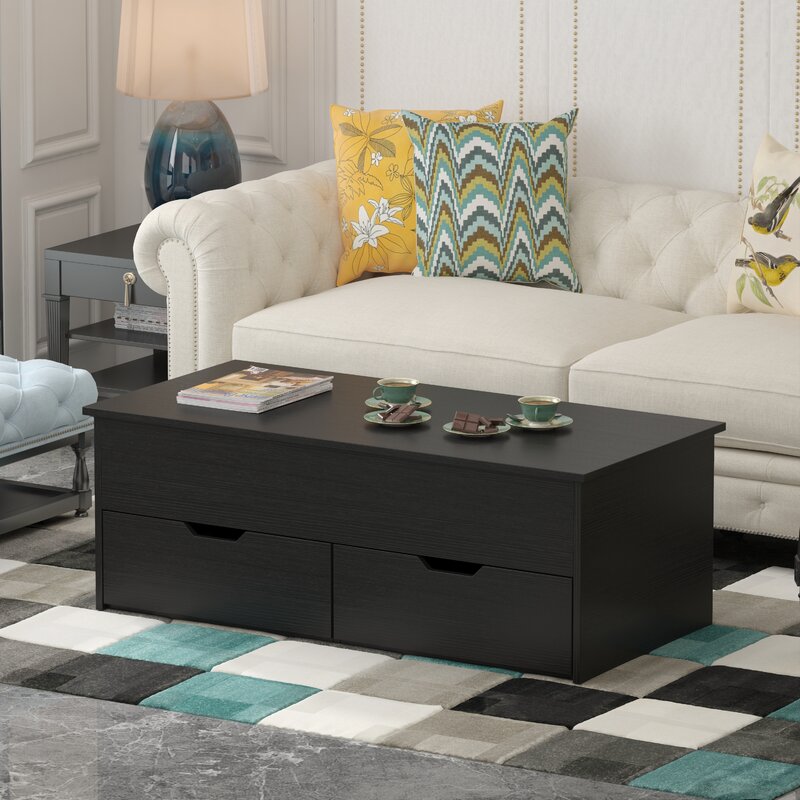 Black Auryon Lift Top Sled Coffee Table with Storage