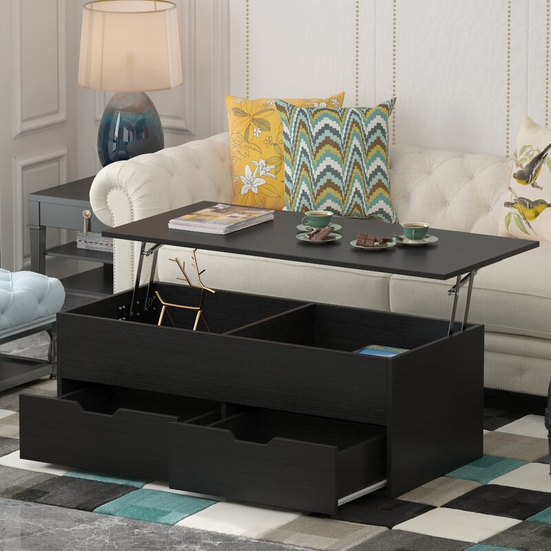 Black Auryon Lift Top Sled Coffee Table with Storage