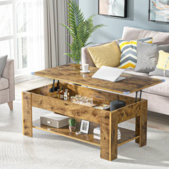 Rustic Brown Auxvasse Lift Top 4 Legs Coffee Table with Storage