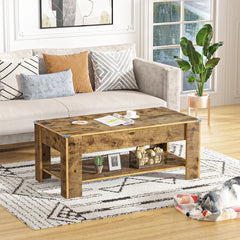 Rustic Brown Auxvasse Lift Top 4 Legs Coffee Table with Storage