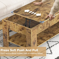 Rustic Brown Auxvasse Lift Top 4 Legs Coffee Table with Storage