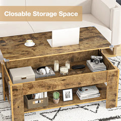 Rustic Brown Auxvasse Lift Top 4 Legs Coffee Table with Storage