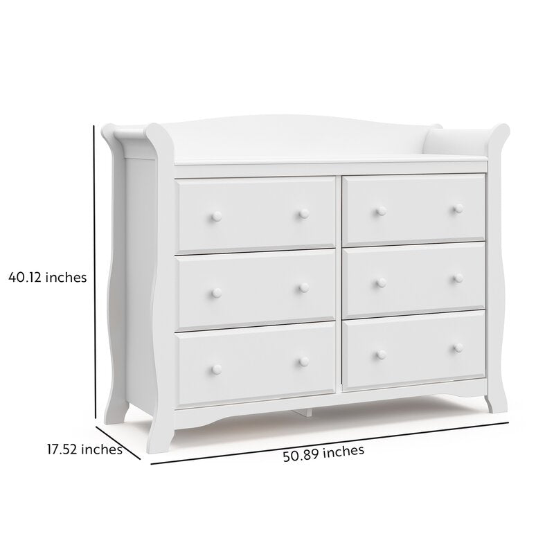 White Avalon 6 Drawer Double Dresser Crafted with High Quality Wood