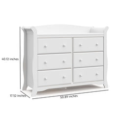 White Avalon 6 Drawer Double Dresser Crafted with High Quality Wood