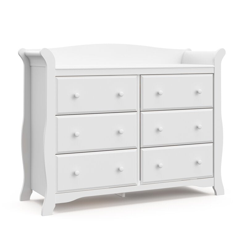 White Avalon 6 Drawer Double Dresser Crafted with High Quality Wood