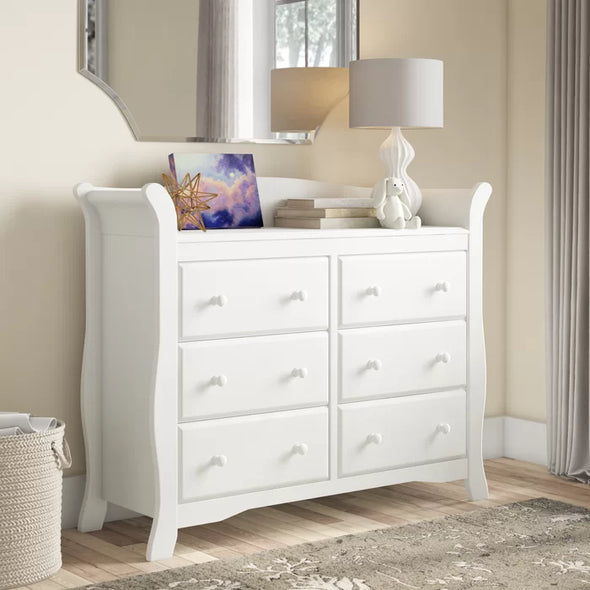 White Avalon 6 Drawer Double Dresser Classic Sleigh-Style Offer Plenty Storage Space
