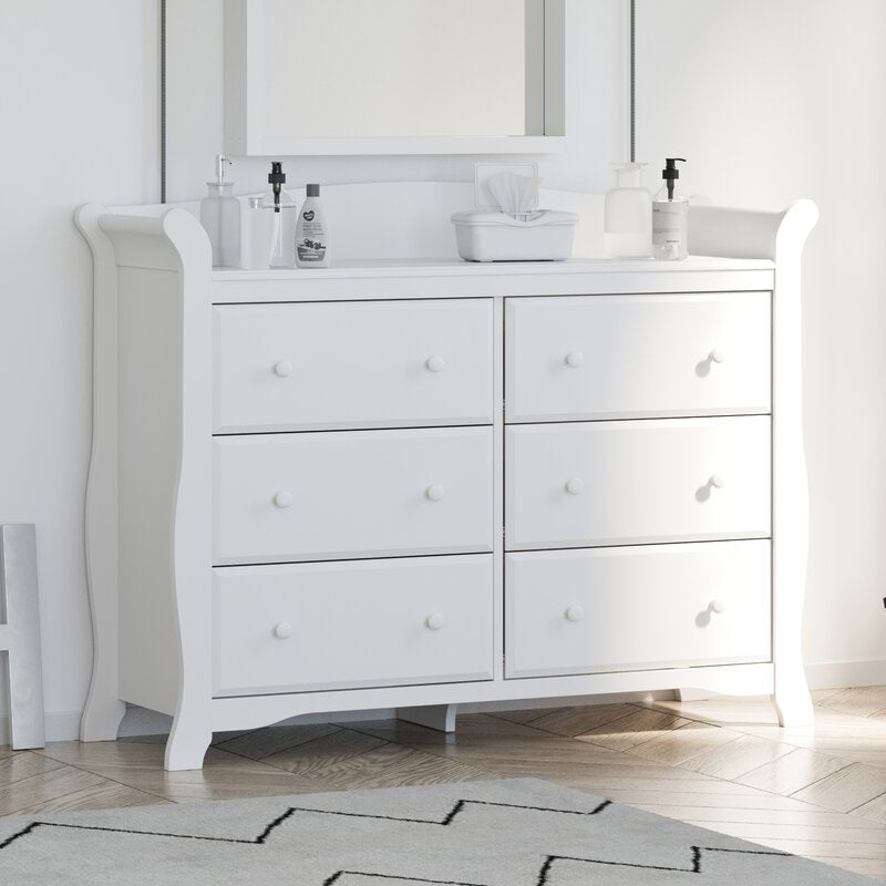 White Avalon 6 Drawer Double Dresser Crafted with High Quality Wood