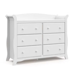 White Avalon 6 Drawer Double Dresser Classic Sleigh-Style Offer Plenty Storage Space