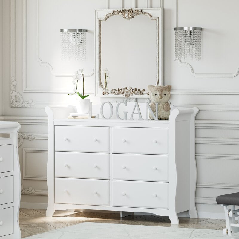 White Avalon 6 Drawer Double Dresser Crafted with High Quality Wood