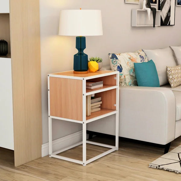 White/Oak Aven 31.5'' Tall Modern Nightstand Perfect Organize