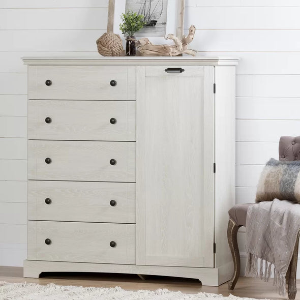 Winter Oak Avilla 5 Drawer 47'' W Combo Dresser 5 Spacious Drawers