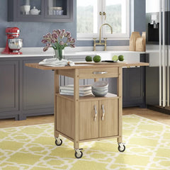 Baca 43.27'' Wide Rolling Kitchen Cart Lower Shelf and Storage Cabinet Charming Accent