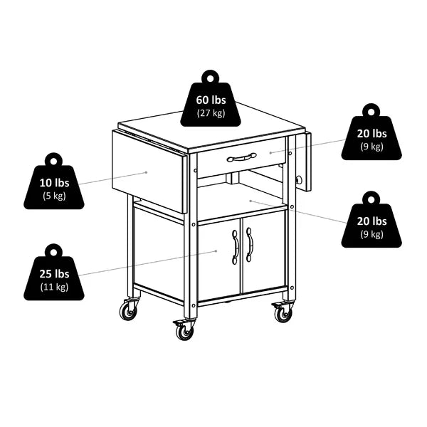 Baca 43.27'' Wide Rolling Kitchen Cart Lower Shelf and Storage Cabinet Charming Accent