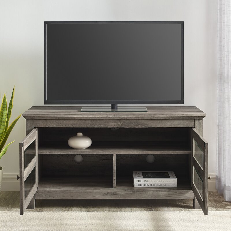 1 - TV Stand in Gray Wash Transitional Mood Media Console Textured finish to fit your home décor
