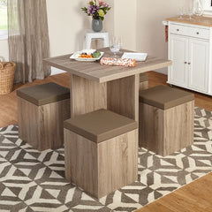 Brown Badillo 4 - Person Dining Set Four Square Stools with Plenty Storage Space