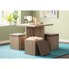 Brown Badillo 4 - Person Dining Set Four Square Stools with Plenty Storage Space