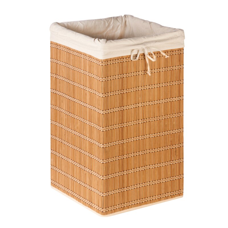Bamboo Laundry Hamper Foldable Carry Handles Removable Liner Bag