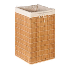 Bamboo Laundry Hamper Foldable Carry Handles Removable Liner Bag