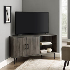 1 Slate Gray Banaz Corner TV Stand for TVs up to 55" with Safety Tempered Shelf Glass