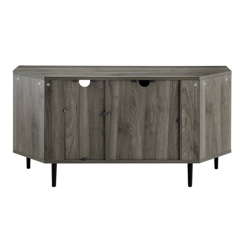 1 Slate Gray Banaz Corner TV Stand for TVs up to 55" with Safety Tempered Shelf Glass