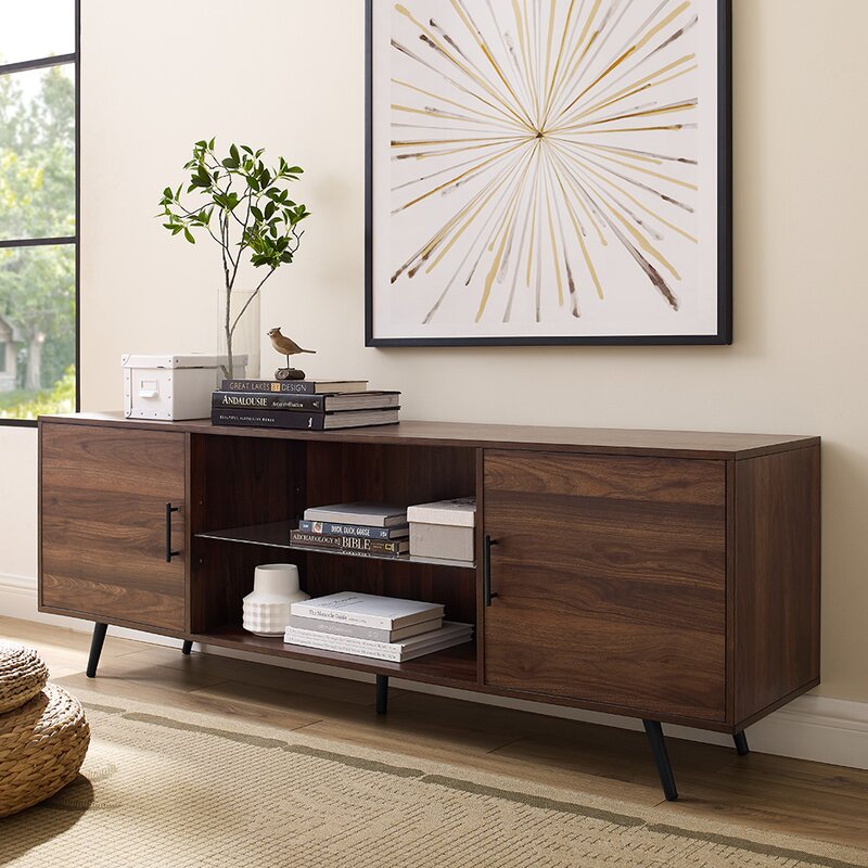 Dark Walnut Banaz TV Stand for TVs up to 85" Additional Storage Space