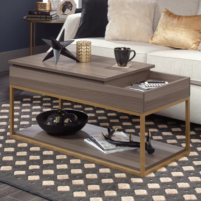 Coffee Table with Tray Top and Storage Open Shelves for Additional Storage and Display