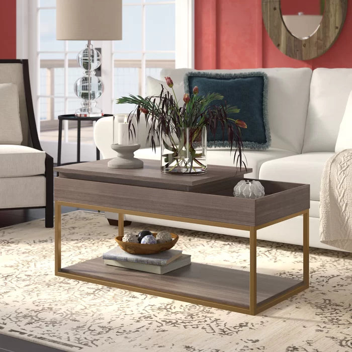 Coffee Table with Tray Top and Storage Open Shelves for Additional Storage and Display