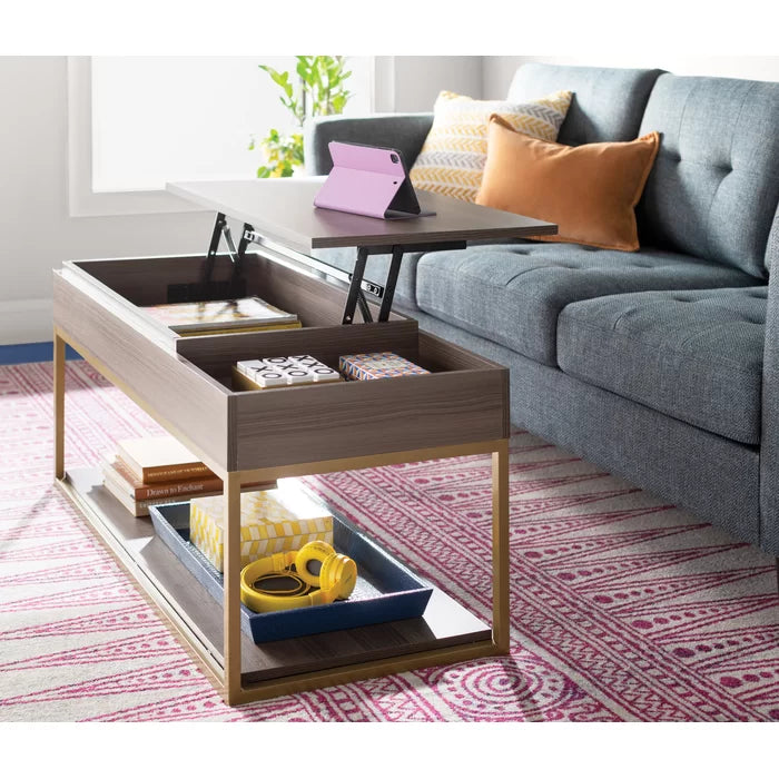 Coffee Table with Tray Top and Storage Open Shelves for Additional Storage and Display