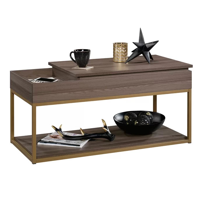 Coffee Table with Tray Top and Storage Open Shelves for Additional Storage and Display