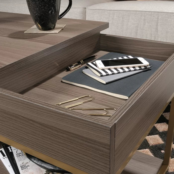 Coffee Table with Tray Top and Storage Open Shelves for Additional Storage and Display