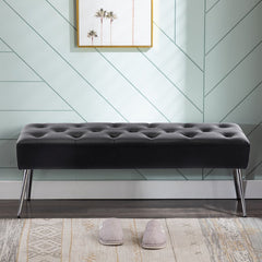 Black Barcelona Faux Leather Upholstered Bench Flared Legs Crafted