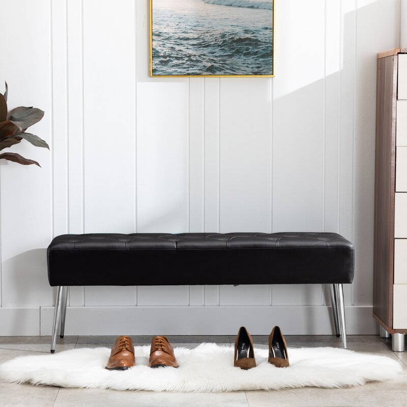 Black Barcelona Faux Leather Upholstered Bench Flared Legs Crafted