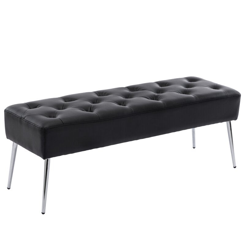 Black Barcelona Faux Leather Upholstered Bench Flared Legs Crafted