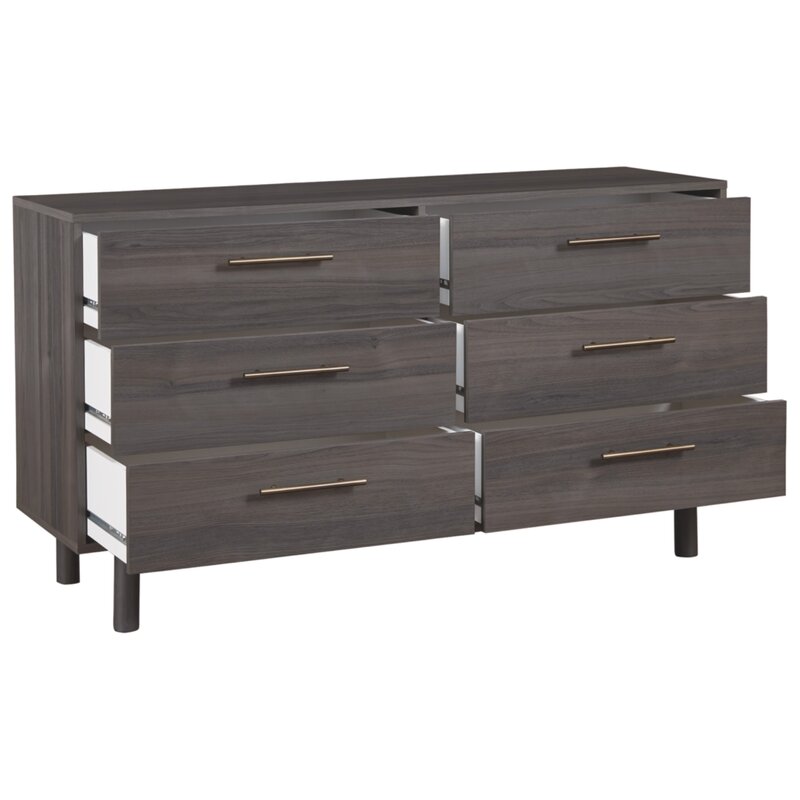 Walnut Gray 6 Drawer 54.5'' W Double Dresser Keeps your Home Decor Grounded While Elevating your Modern Style
