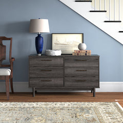 Walnut Gray 6 Drawer 54.5'' W Double Dresser Keeps your Home Decor Grounded While Elevating your Modern Style
