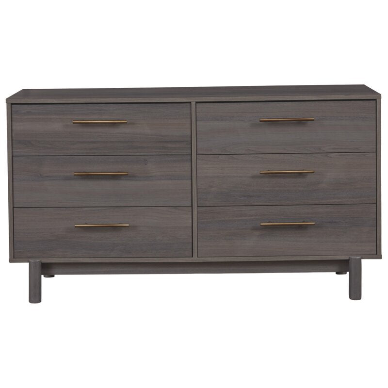 Walnut Gray 6 Drawer 54.5'' W Double Dresser Keeps your Home Decor Grounded While Elevating your Modern Style