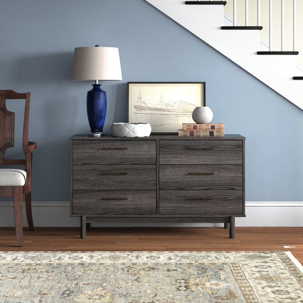 Walnut Gray 6 Drawer 54.5'' W Double Dresser Keeps your Home Decor Grounded While Elevating your Modern Style