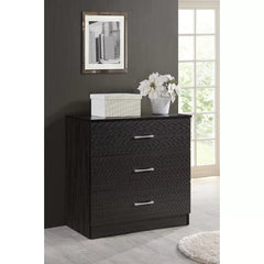Barnett 3 Drawer Dresser Chocolate Features with Silver Finished Bar Pulls
